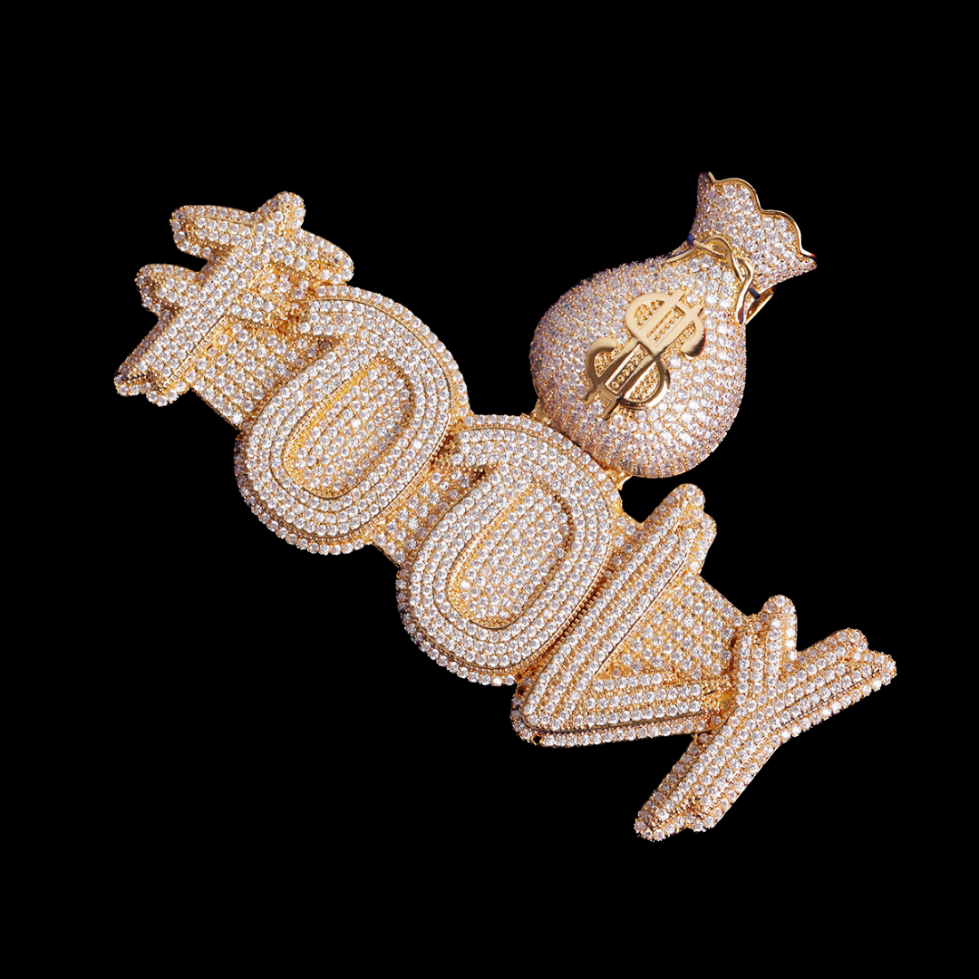 Money Bag Bail Two Tone Solid Base Iced Out Custom Name Letter Necklace