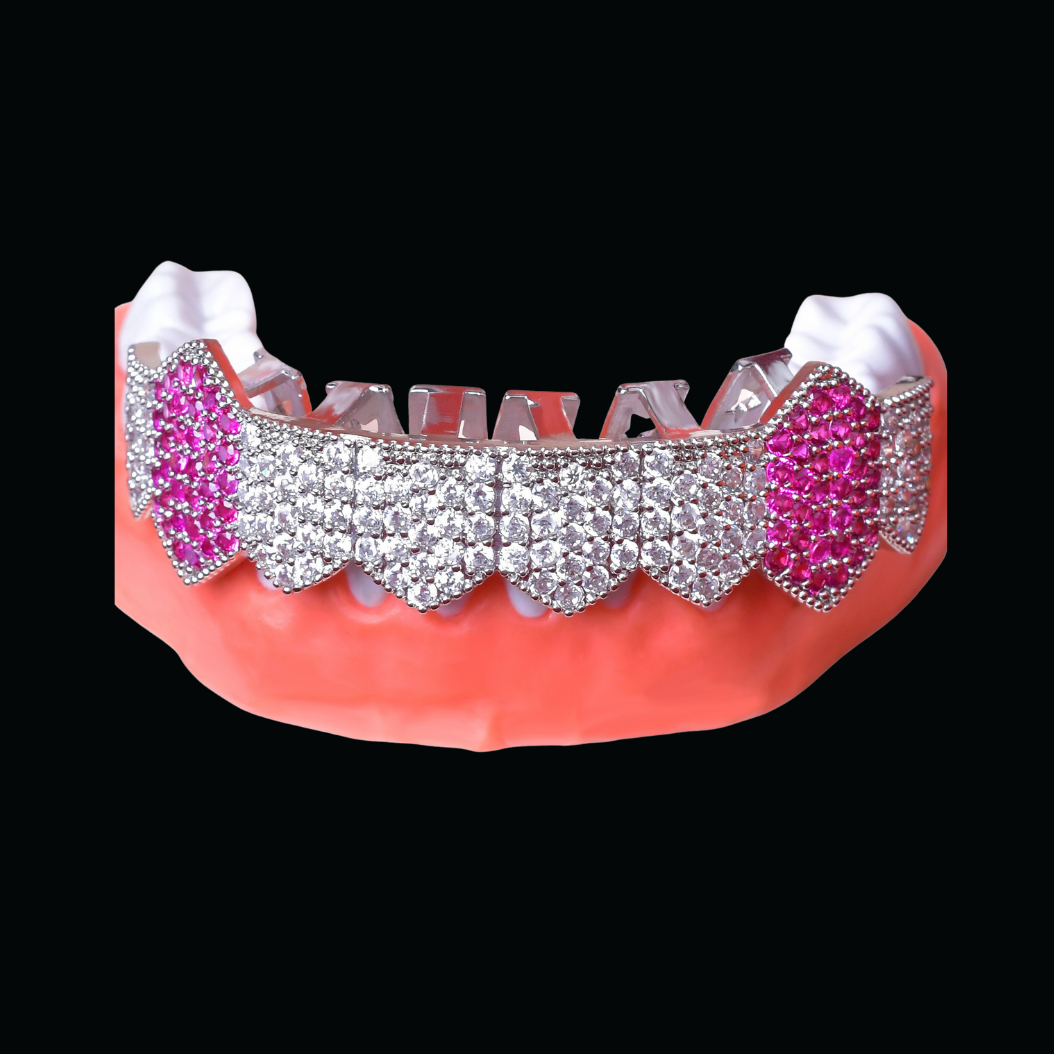 Mix Duo Color Micro Pave Fuchsia Vampire Edition Bottom Grillz