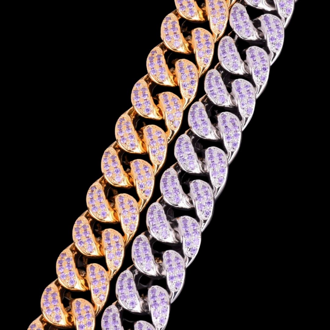 20MM Purple Stones Iced Out Diamond Necklace Chain