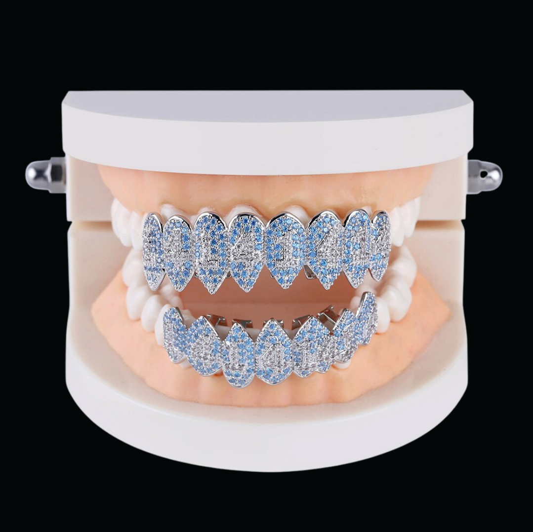 Shark Vampire 8 Fang Iced Diamond Design Blue Edition Grillz