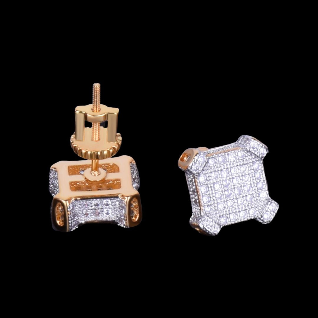 10MM Rising Shine Sapphire Squares Unisex Iced Out Hip Hop Earrings