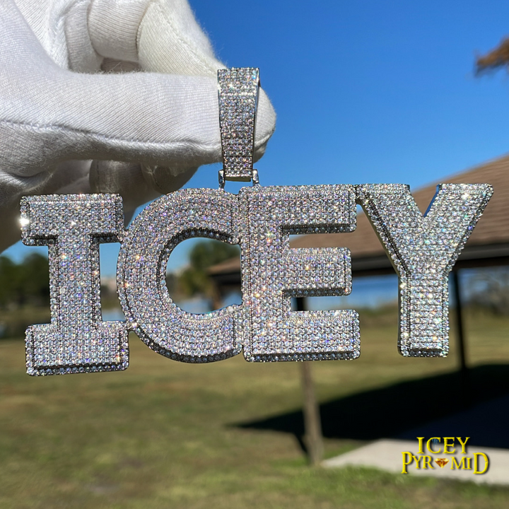 Two Layers Solid Clear Font Iced Out Personalized Custom Name Necklace Pendant