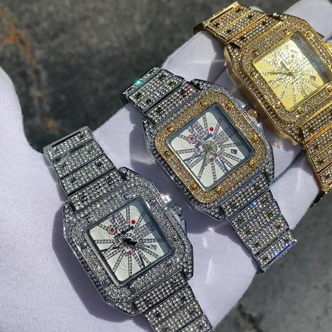 Square Design Iced Out Color Detailed Watch