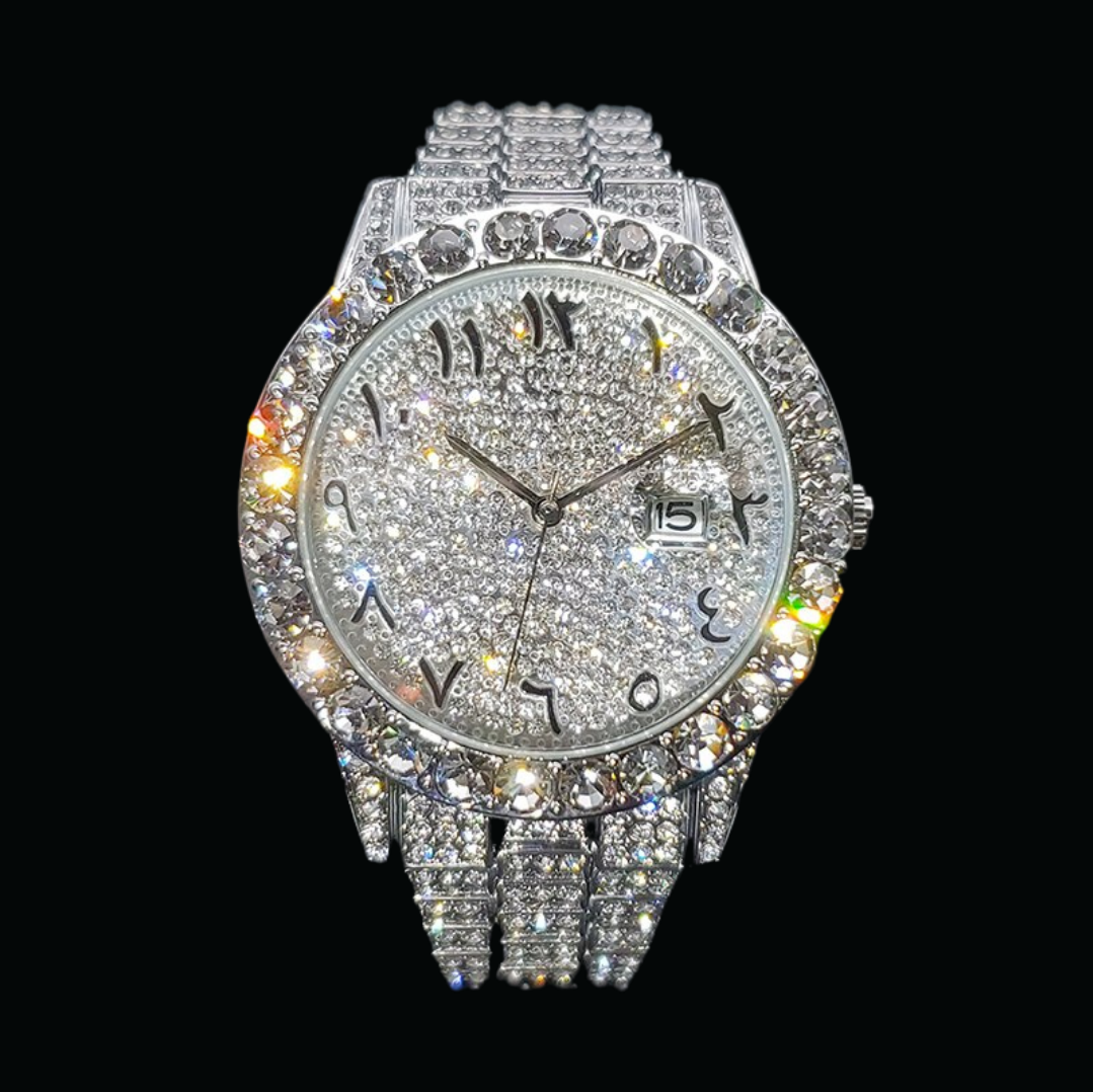 Arabic Numerals Date Iced Out Diamond Watch