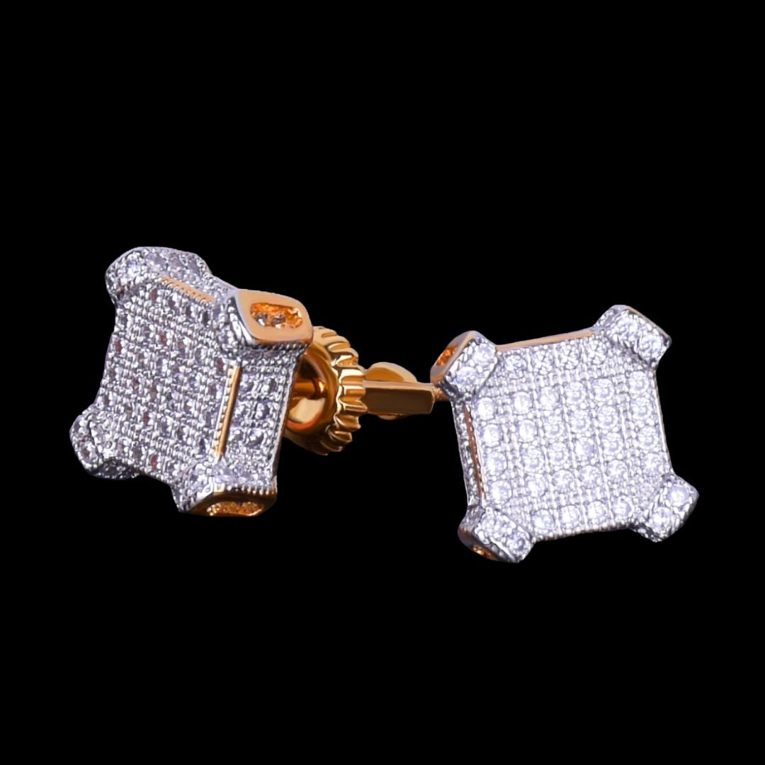 10MM Rising Shine Sapphire Squares Unisex Iced Out Hip Hop Earrings