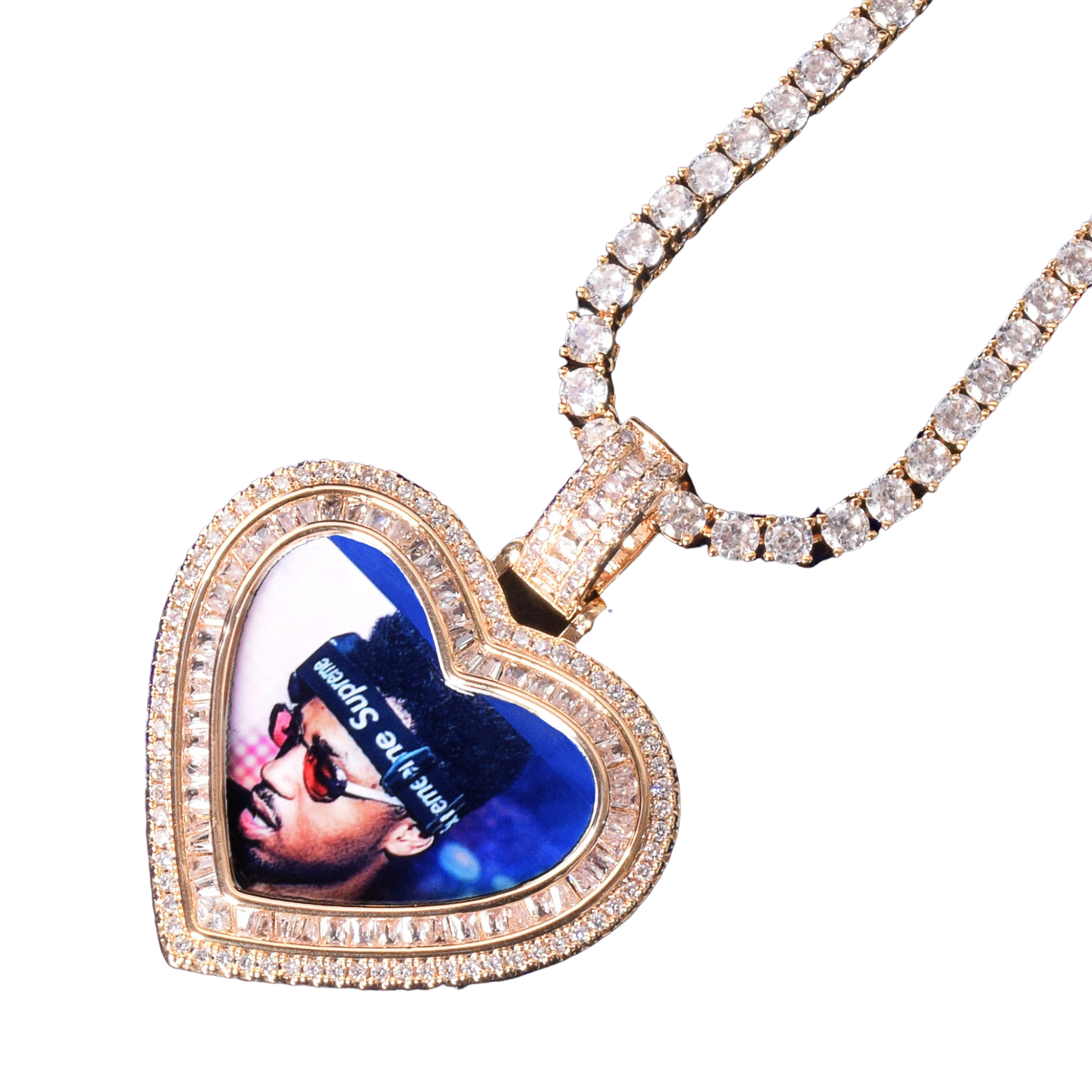Heart Baguette with Special Bail Style Custom Photo Pendant Necklace