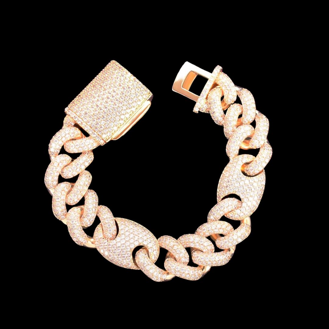 14MM Bean and Links Cuban Iced Out Diamond Necklace Bracelet Set