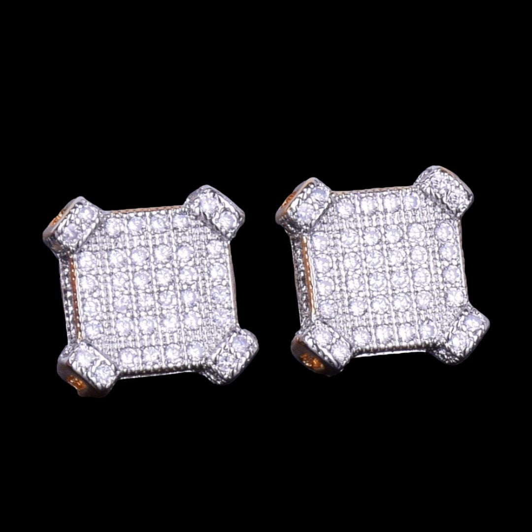 10MM Sapphire Squares Iced Out Stud Earrings