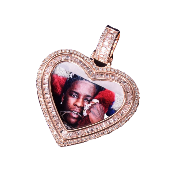 Heart Baguette Custom Photo Picture Pendant Necklace