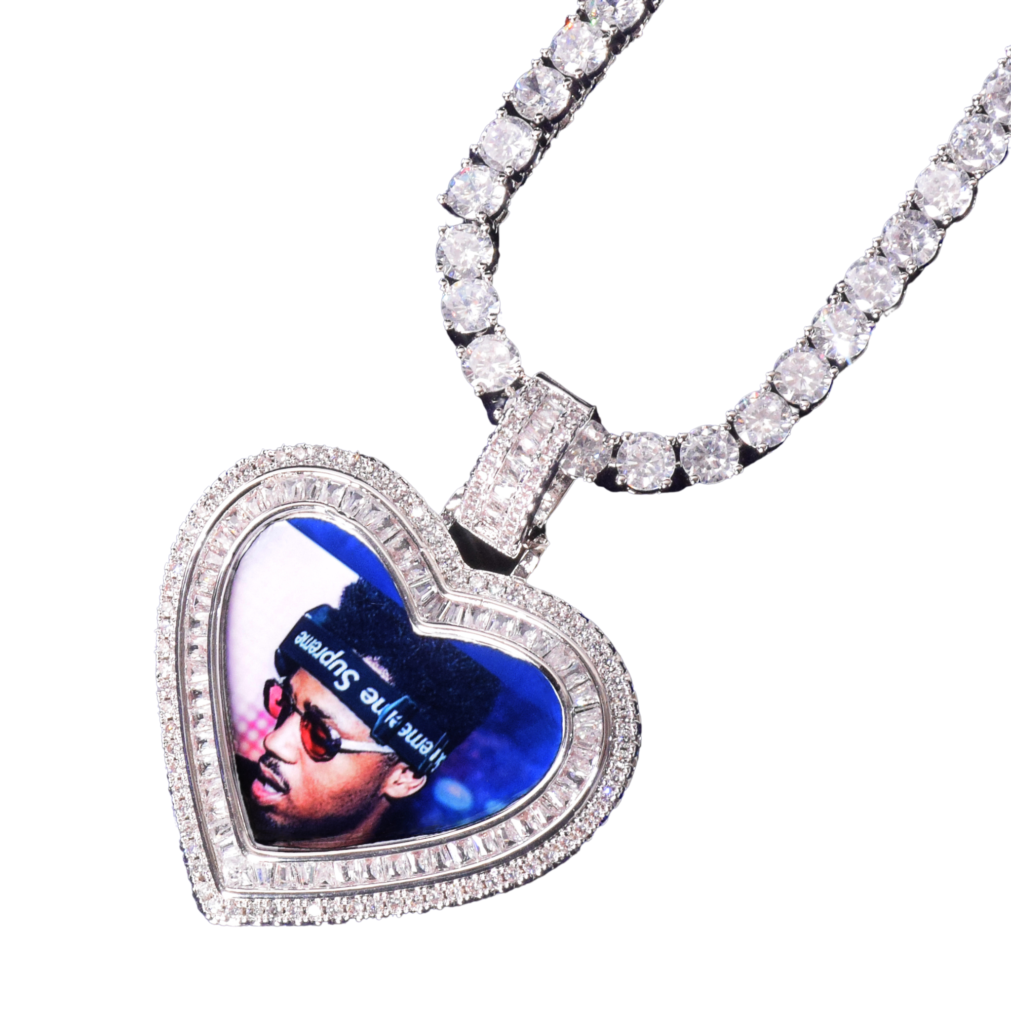 Heart Baguette with Special Bail Style Custom Photo Pendant Necklace