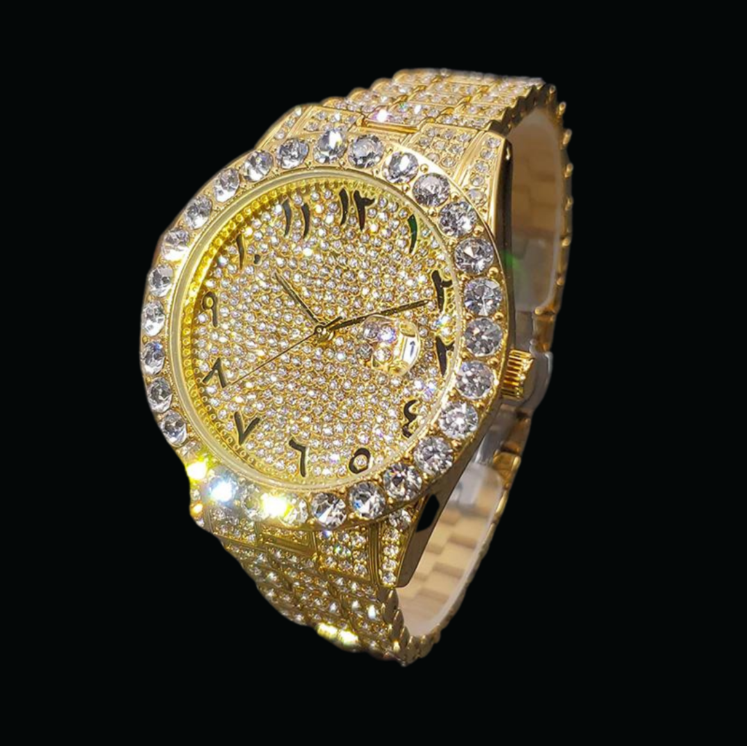Arabic Numerals Date Iced Out Diamond Watch – Icey Pyramid
