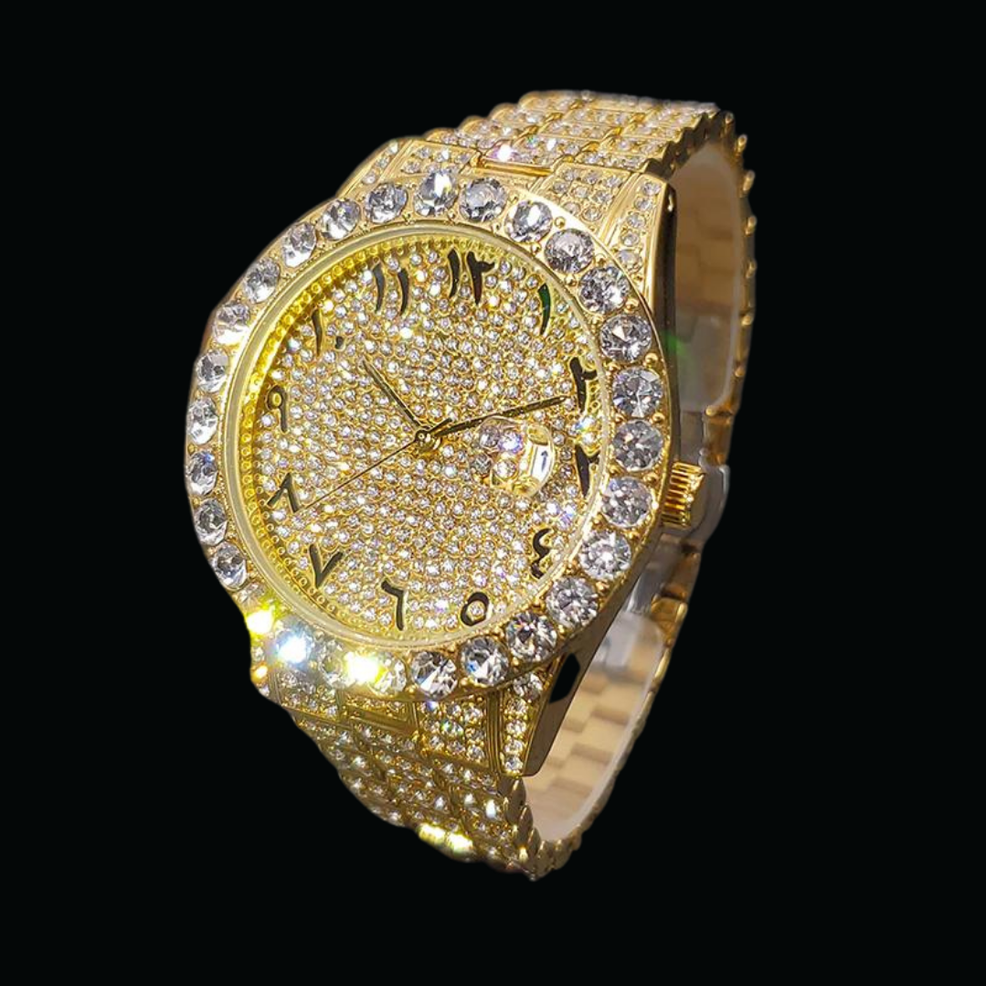 Arabic Numerals Date Iced Out Diamond Watch