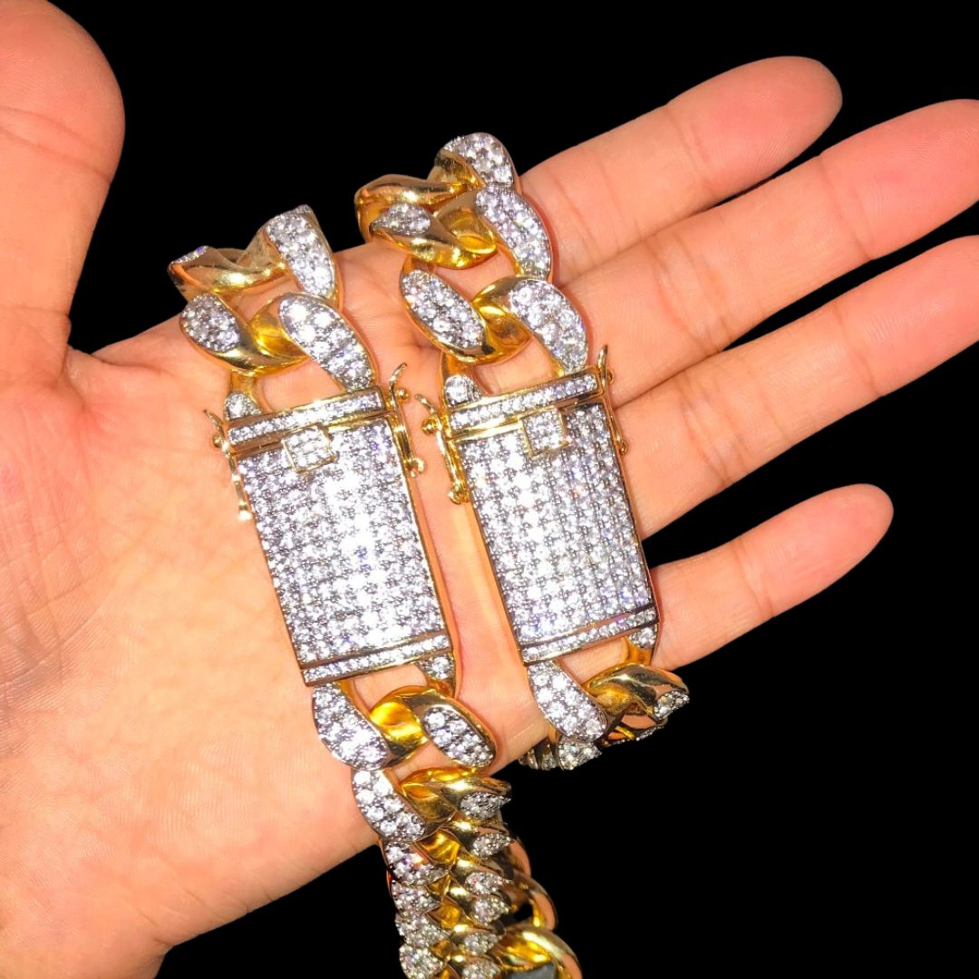 Luxury Lock Bangle Chunky Miami Cuban Necklace Bracelet Set