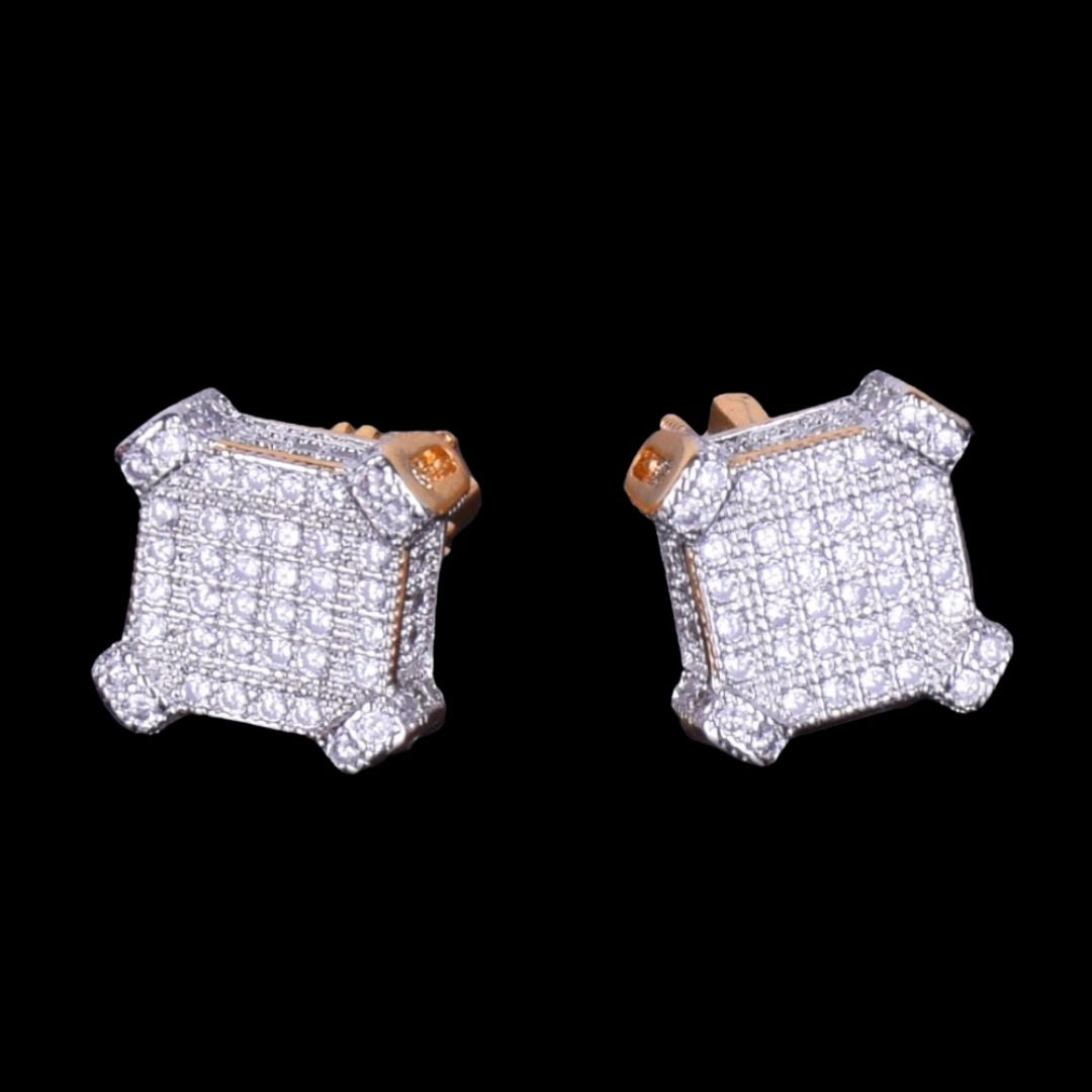 10MM Sapphire Squares Iced Out Diamond Stud Earrings