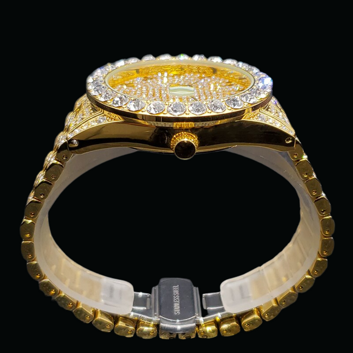 Arabic Numerals Date Iced Out Diamond Watch