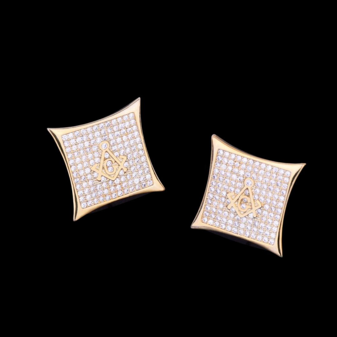 12MM Sharp Cursive Iced Out Stud Earrings