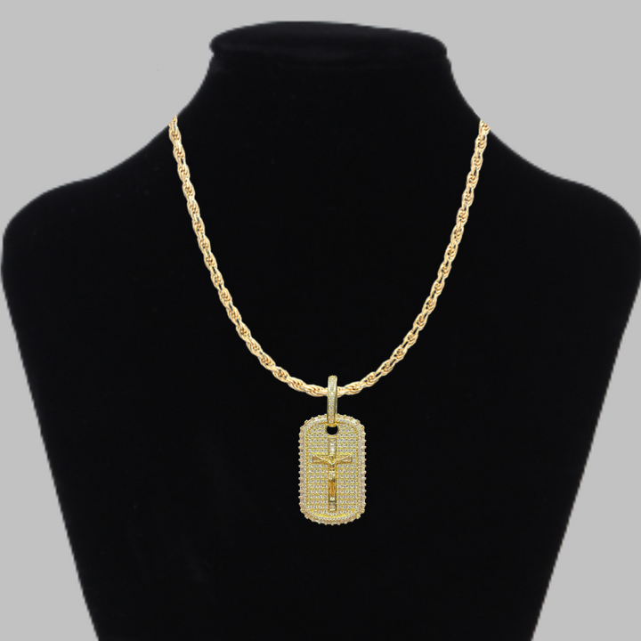 Military Style Jesus Cross Iced Out Diamond Pendant Necklace