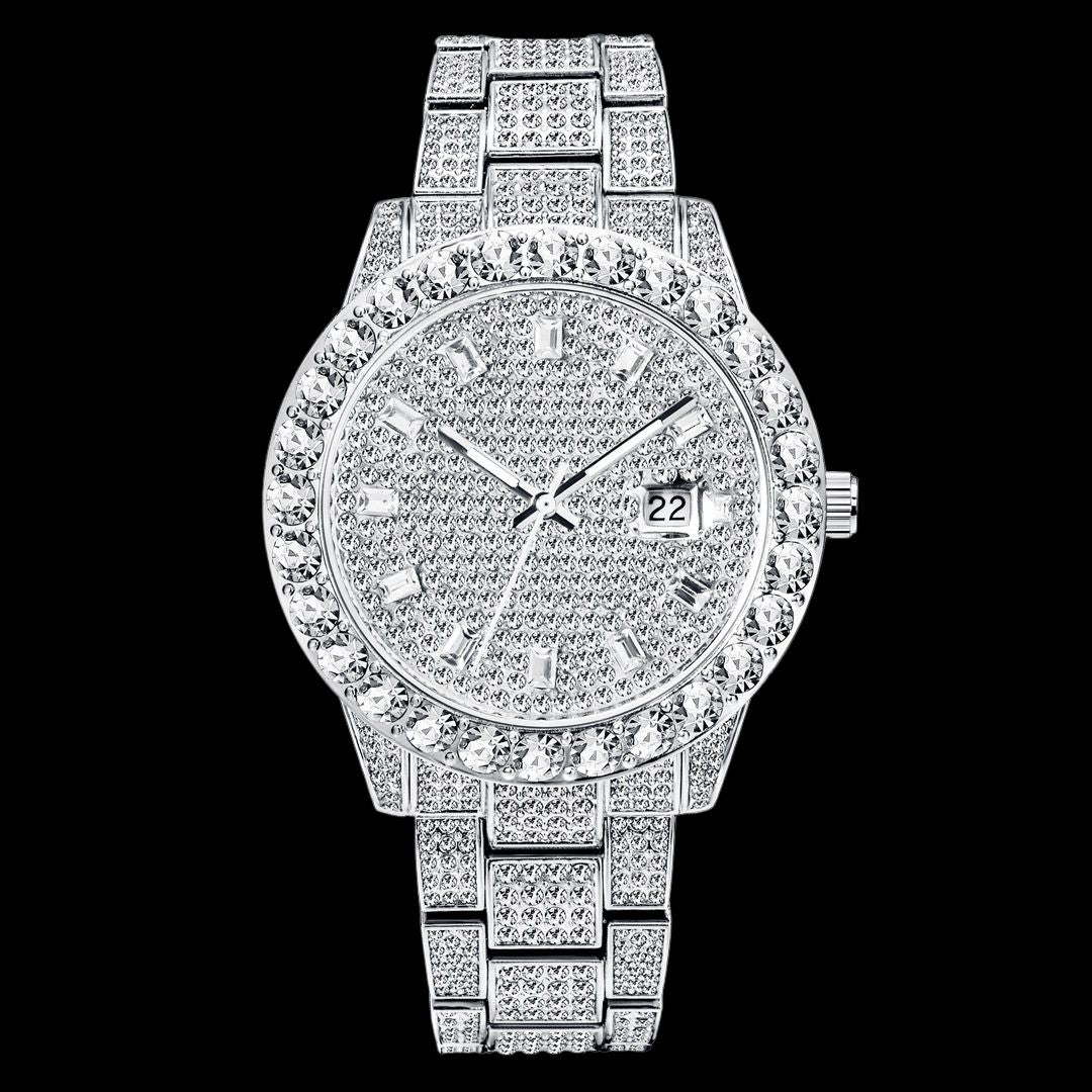 Double Diamond For Numerals and Cover Bling Iced Out Watch