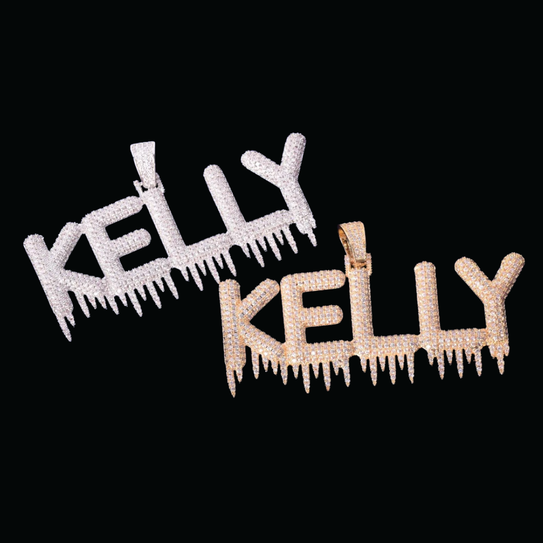 Iced Out Custom Name Dripping Baguette Design Personalized Pendant