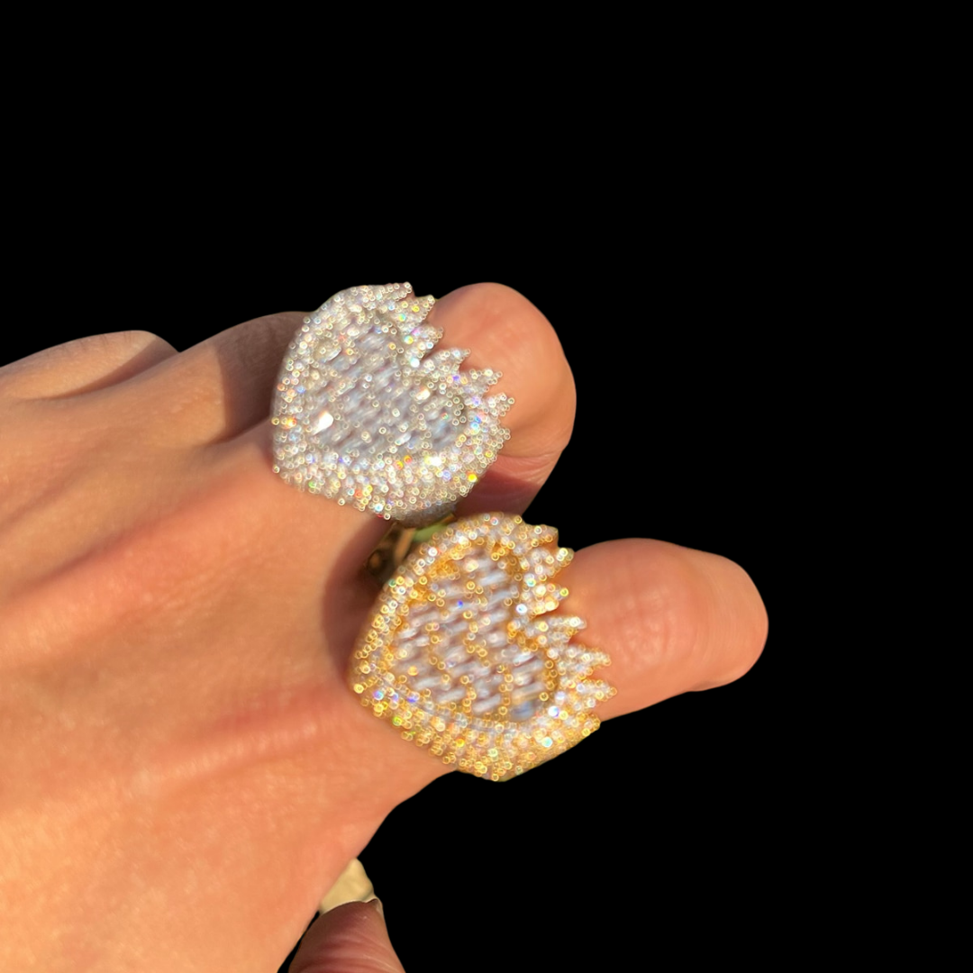 Flamy Heart Iced Out Diamond Ring