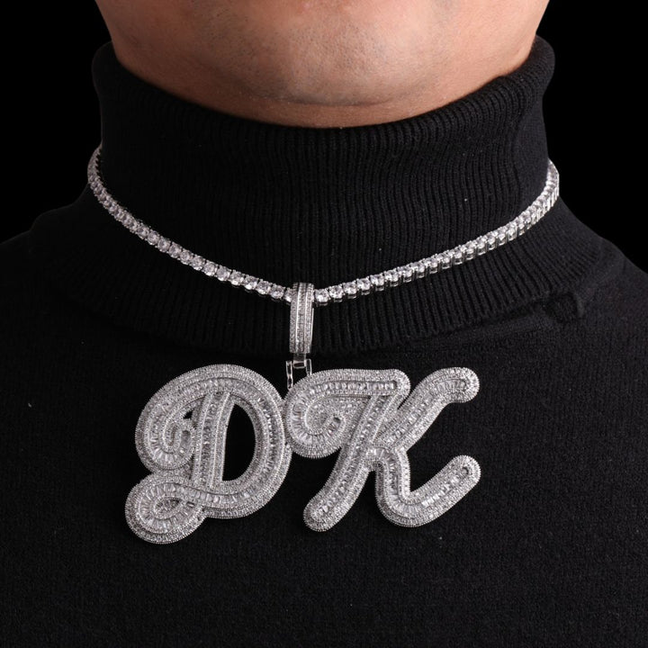 Designer Font Baguette Iced Out Personalized Custom Name Necklace Pendant