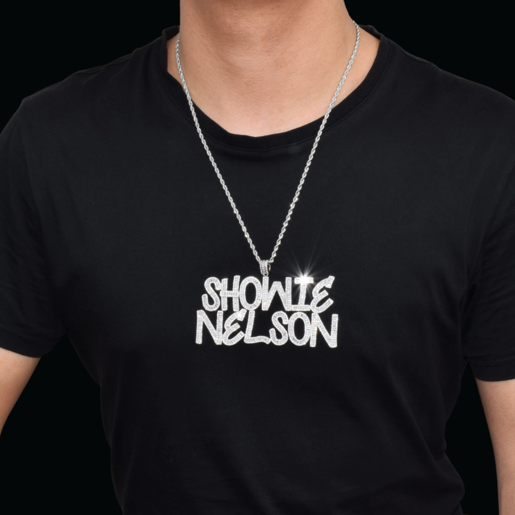 Italic Font Iced Out Personalized Custom Name Necklace Pendant
