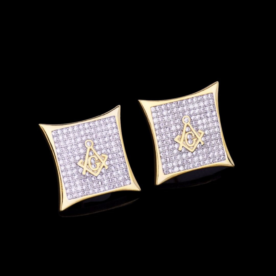 12MM Sharp Cursive Iced Out Stud Earrings