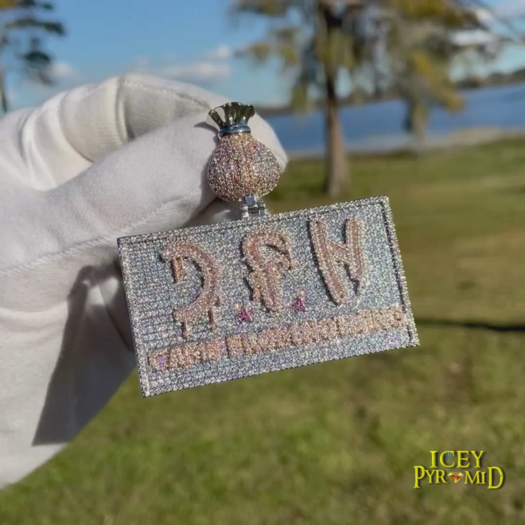 CFN Came From Nothing v2 Money Bag Bail Iced Out Letter Diamond Pendant