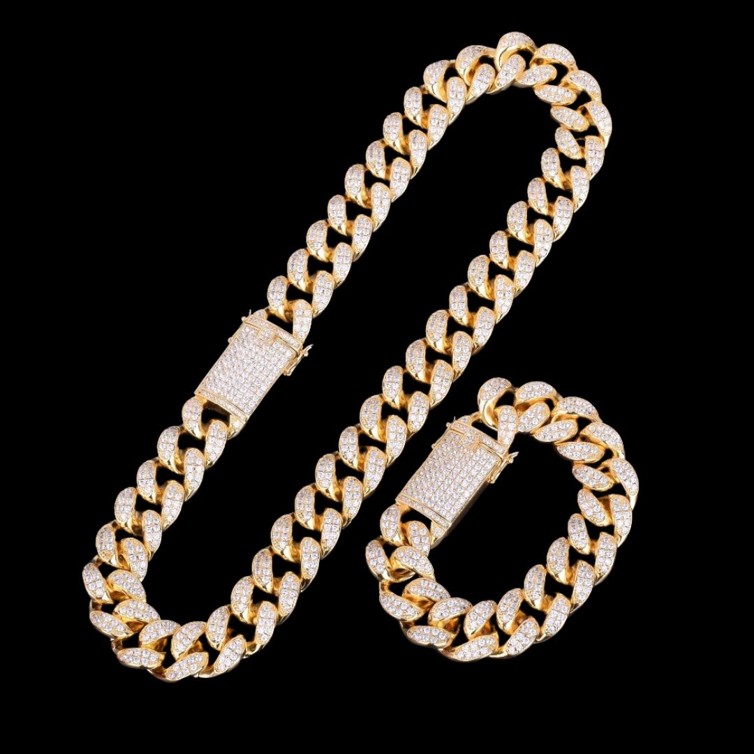 Luxury Lock Bangle Chunky Miami Cuban Necklace Bracelet Set