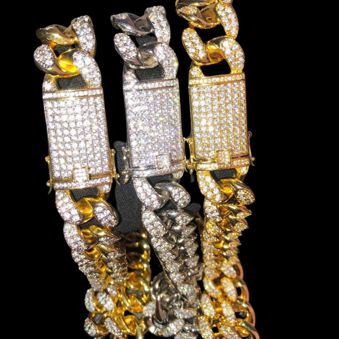 15MM VVS Chunky Miami Cuban Iced Out Diamond Necklace Bracelet Set