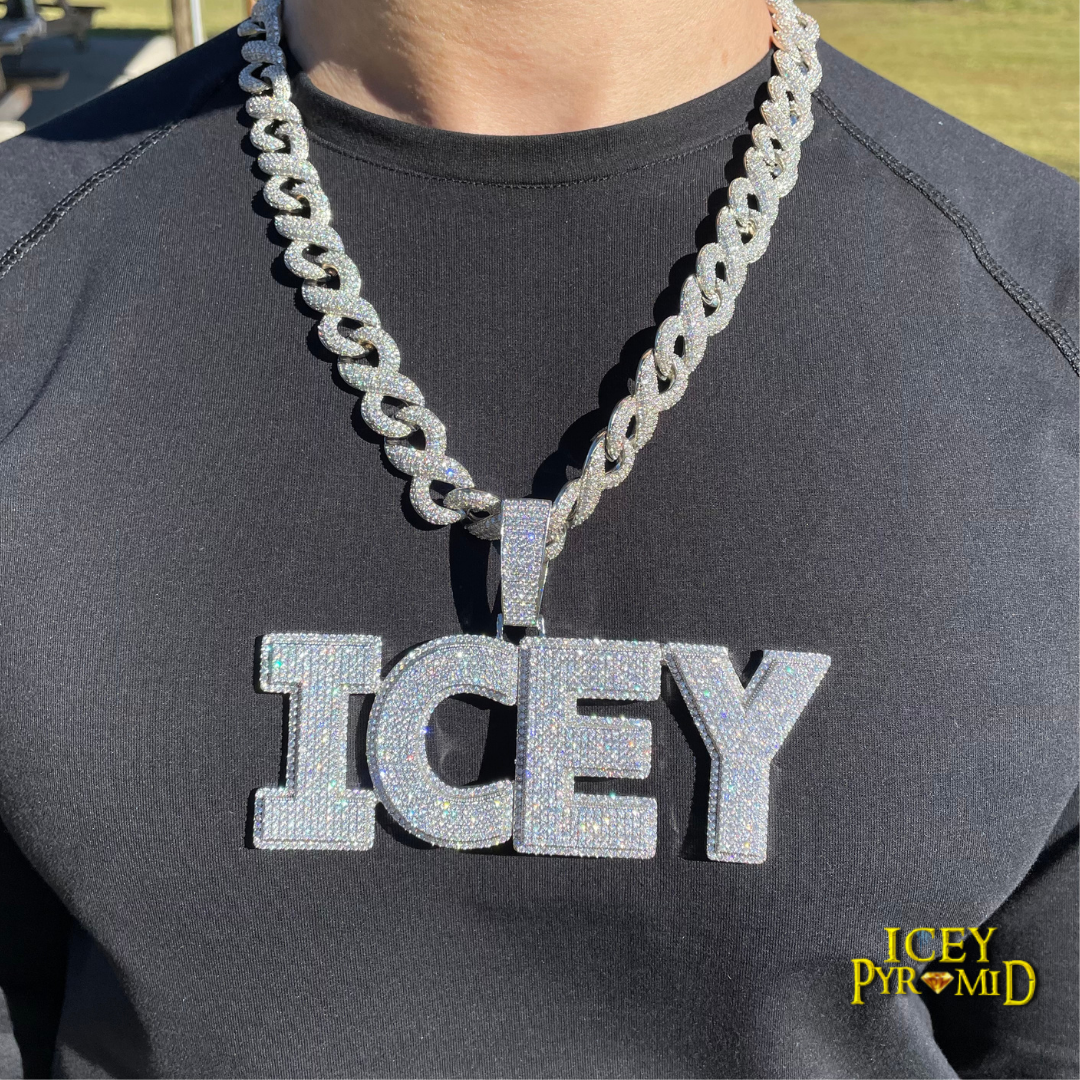 Two Layers Solid Clear Font Iced Out Personalized Custom Name Necklace Pendant