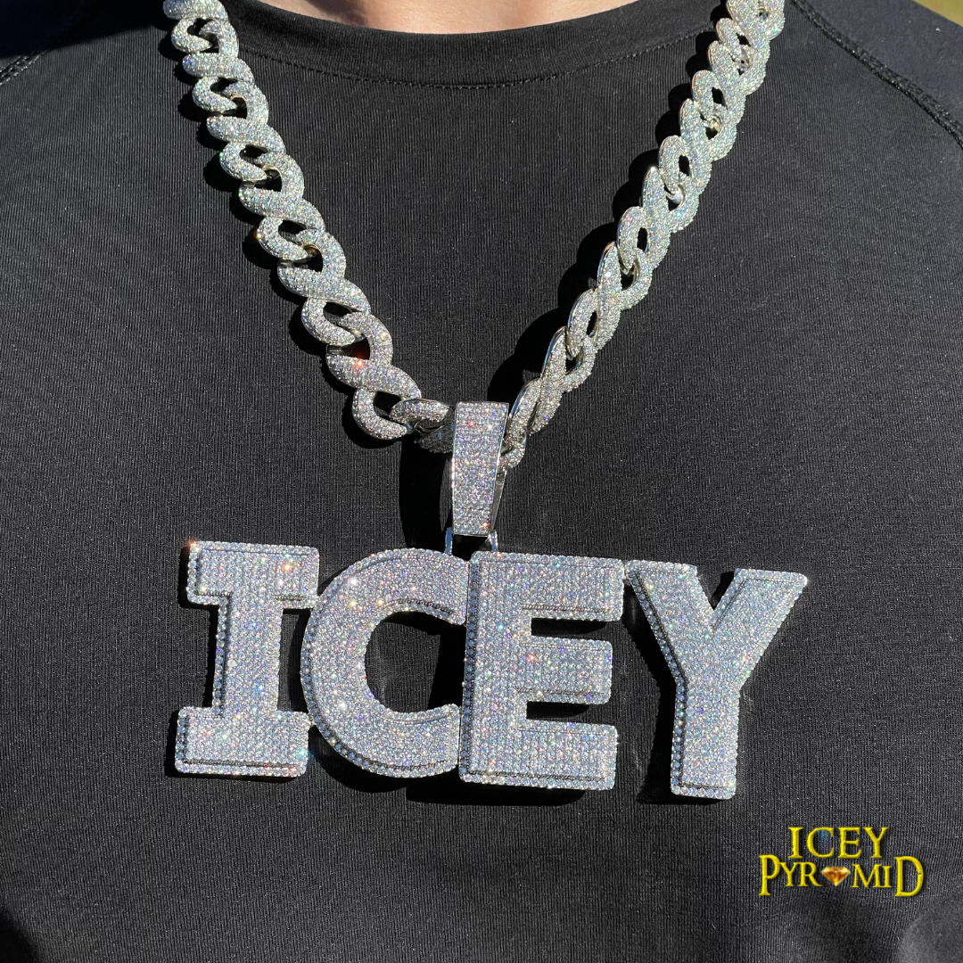 Diamond Clarity Clear Solid Iced Out Personalized Custom Name Necklace Pendant
