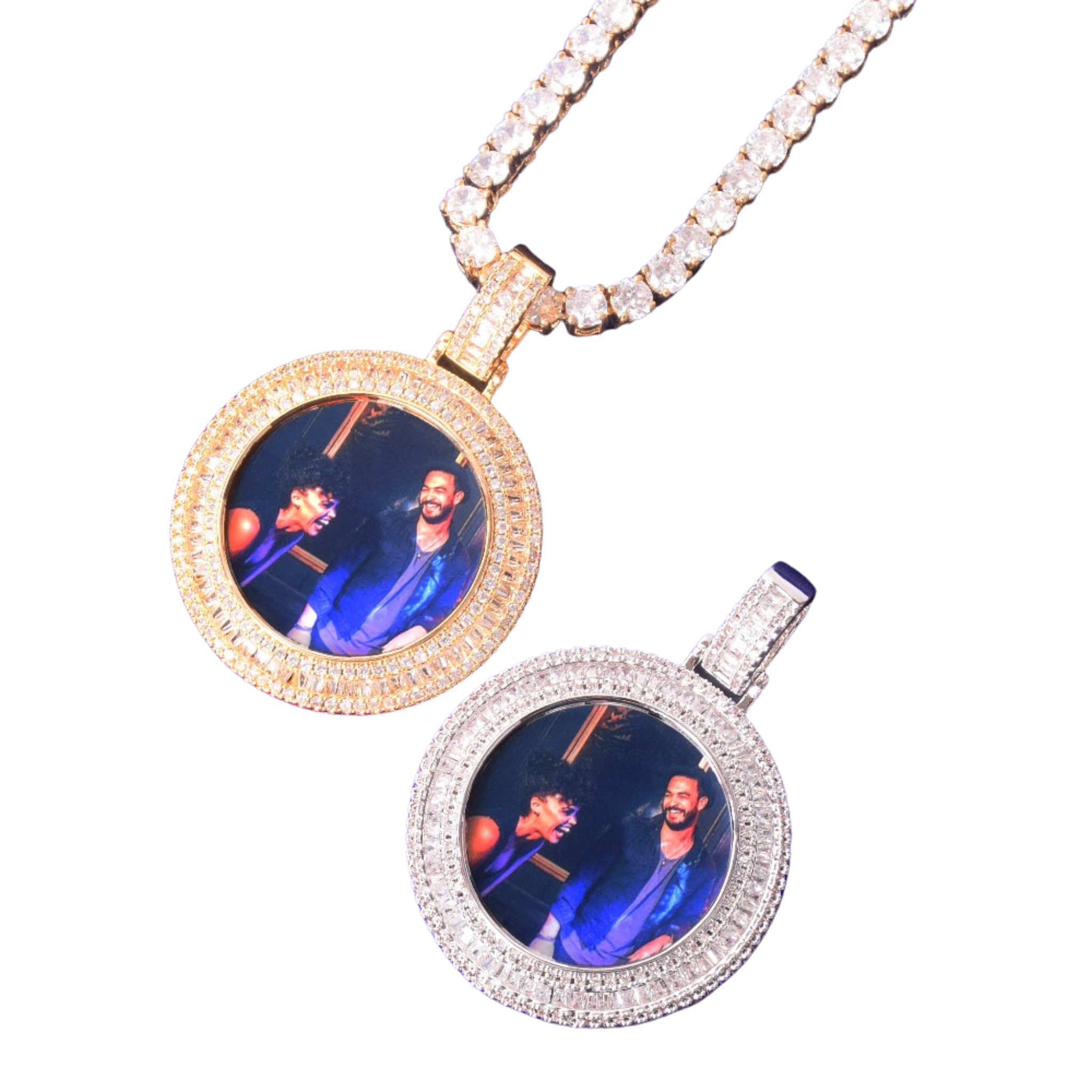 Baguette Cut with Tennis Finish Custom Photo Pendant Necklace