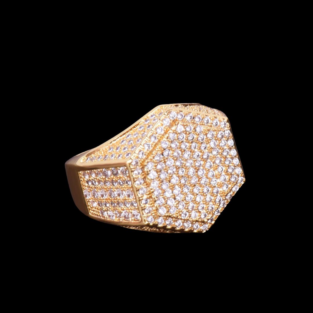 Hexagon Iced Out Diamond Ring