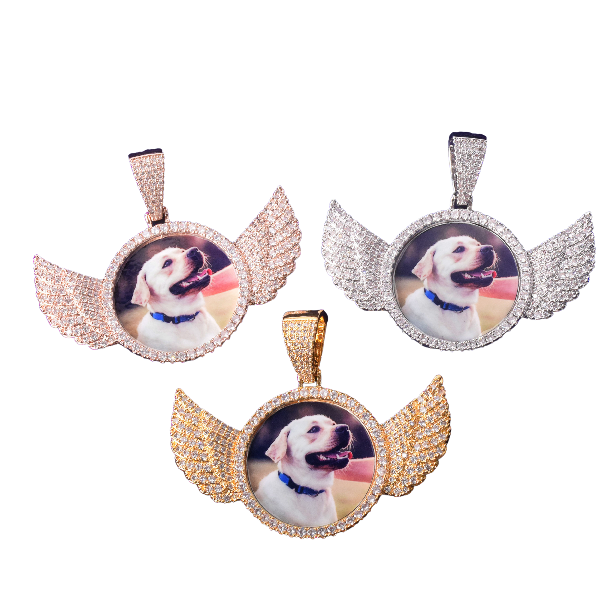 Pave Charm Tennis n Shine Wings Iced Out Custom Photo Pendant Necklace