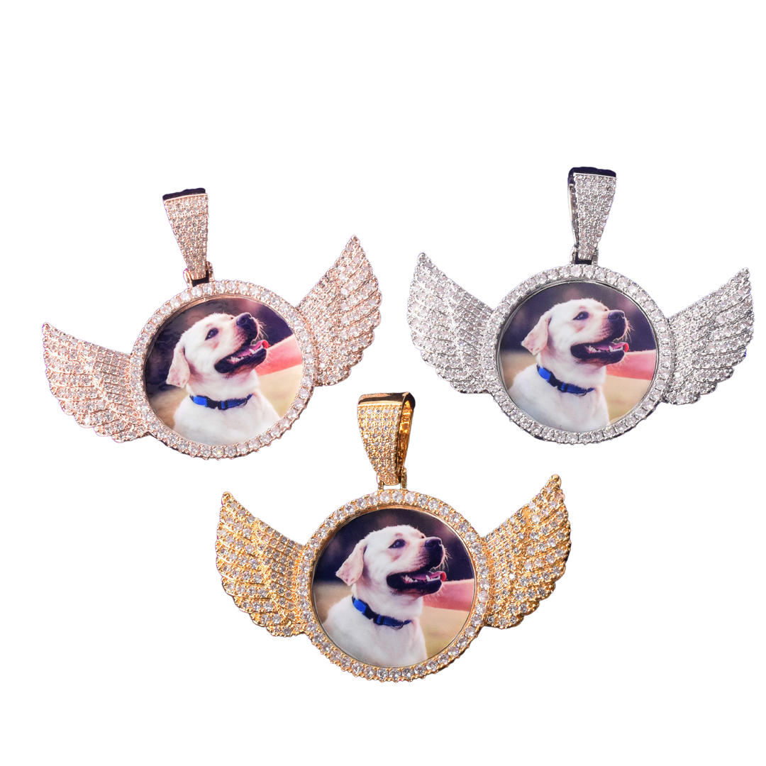 Wings Pave Charm Tennis Custom Photo Picture Pendant Necklace