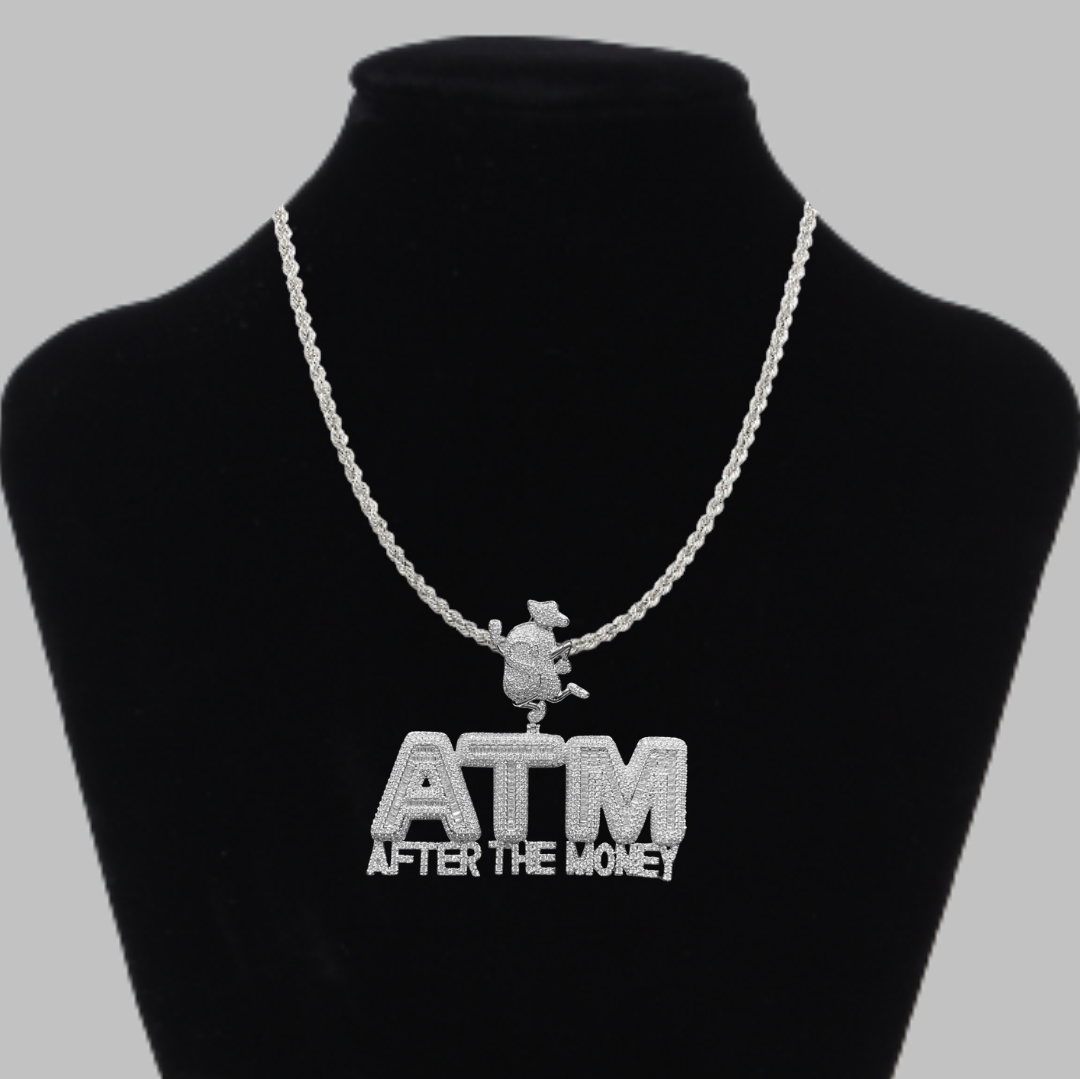 ATM After The Money Money Bag Bail Iced Out Letter Diamond Pendant