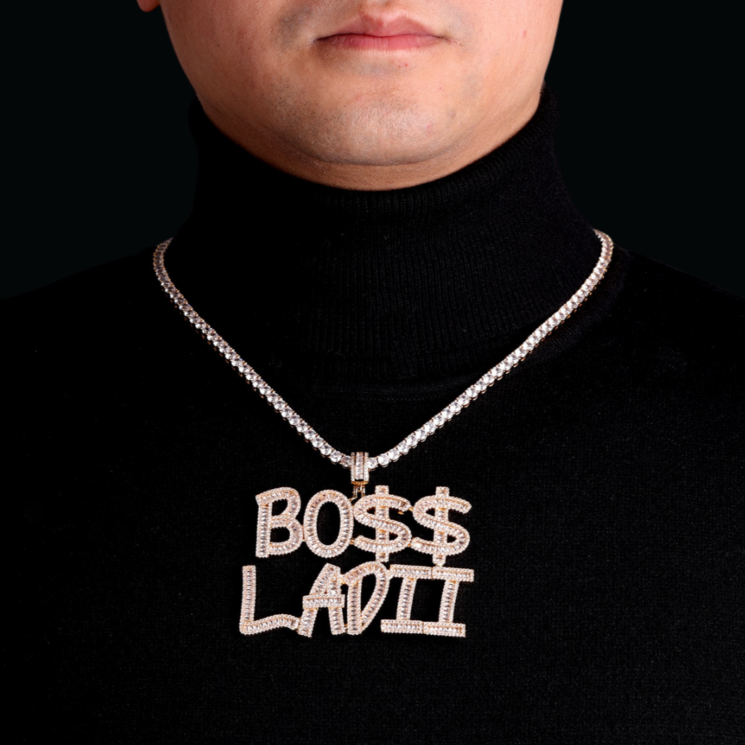 Italic Font Iced Out Personalized Custom Name Necklace Pendant
