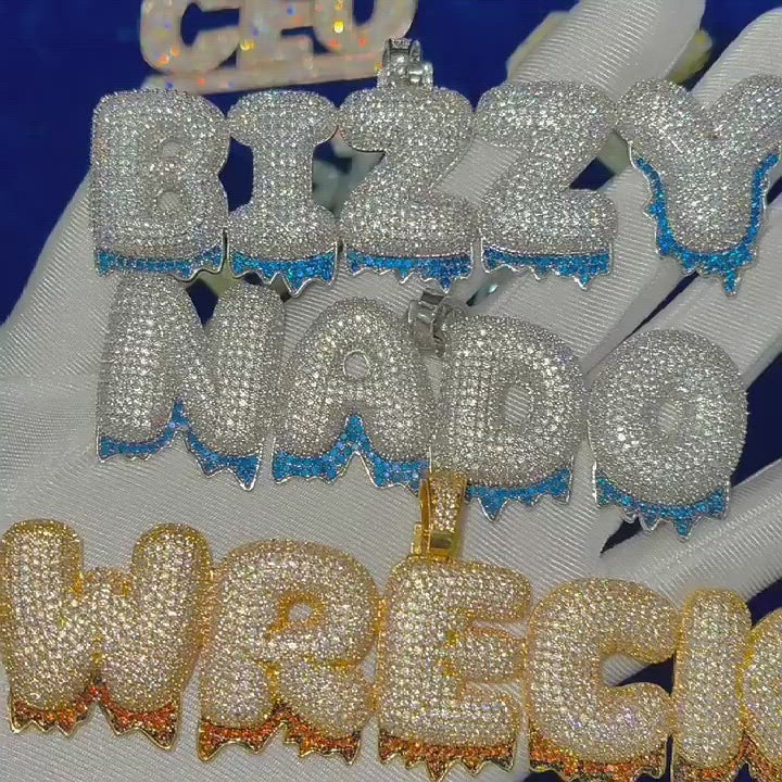 Iced Out Blue Drippy  Custom Name Pendant