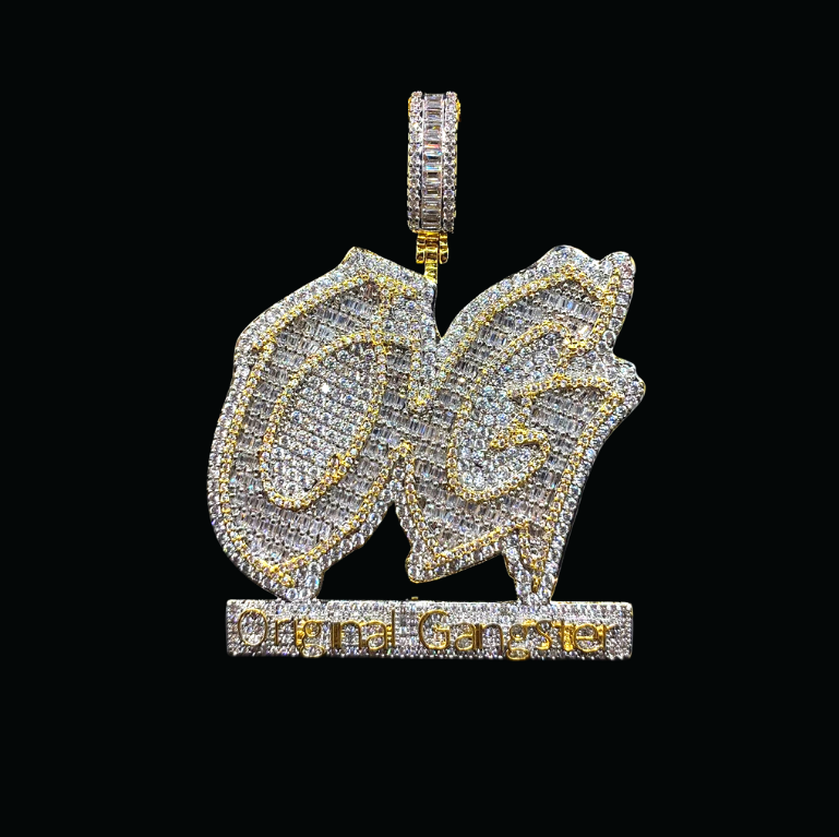 OG Original Gangster Two Tone Iced Out Letter Diamond Pendant Necklace