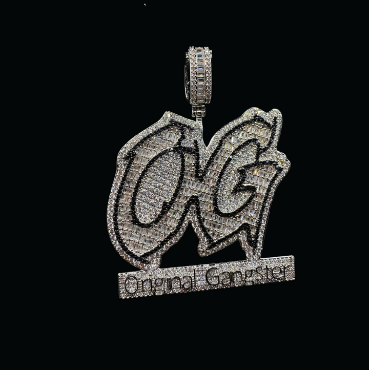 OG Original Gangster Two Tone Iced Out Letter Diamond Pendant Necklace