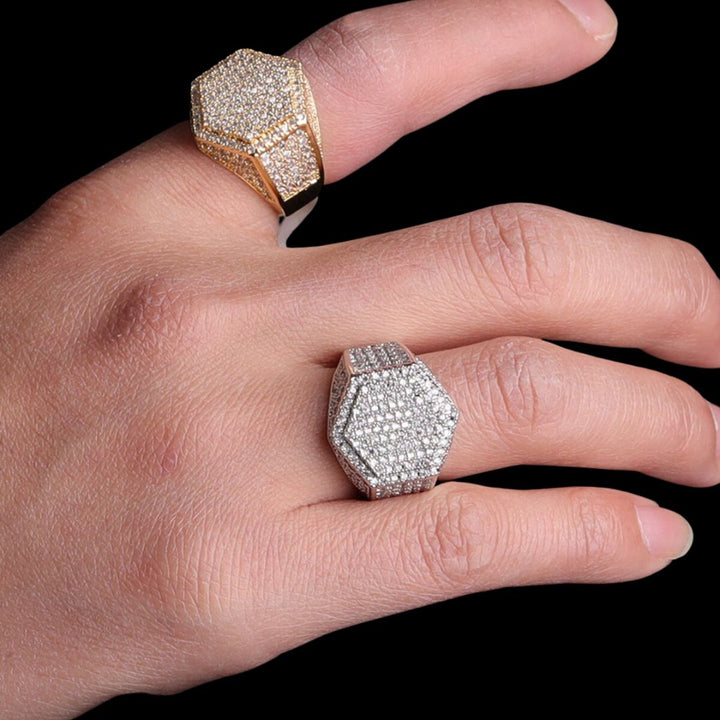 Hexagon Iced Out Diamond Ring