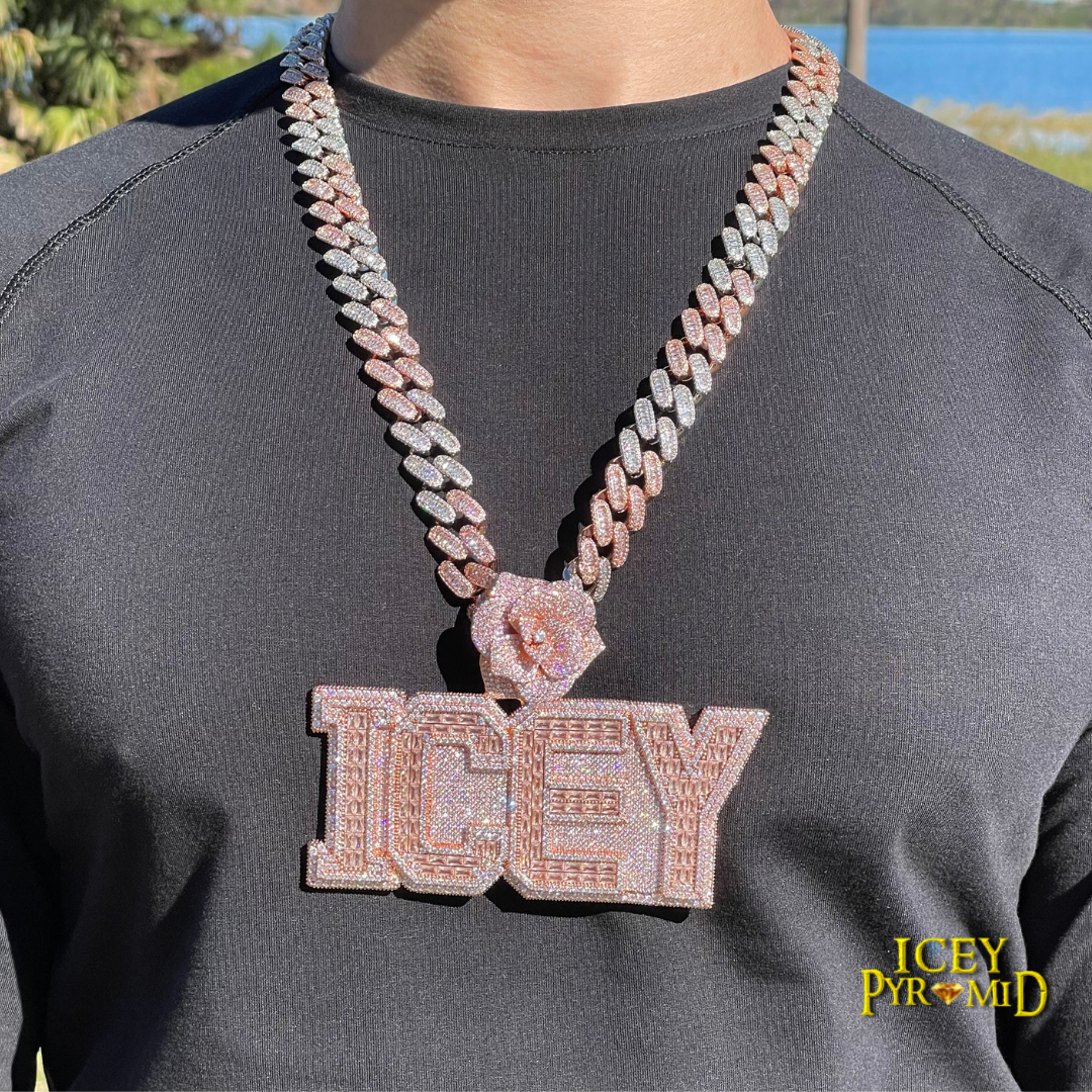 Rising Rose Edition Rose Flower Bail Iced Out Personalized Custom Name Necklace Pendant