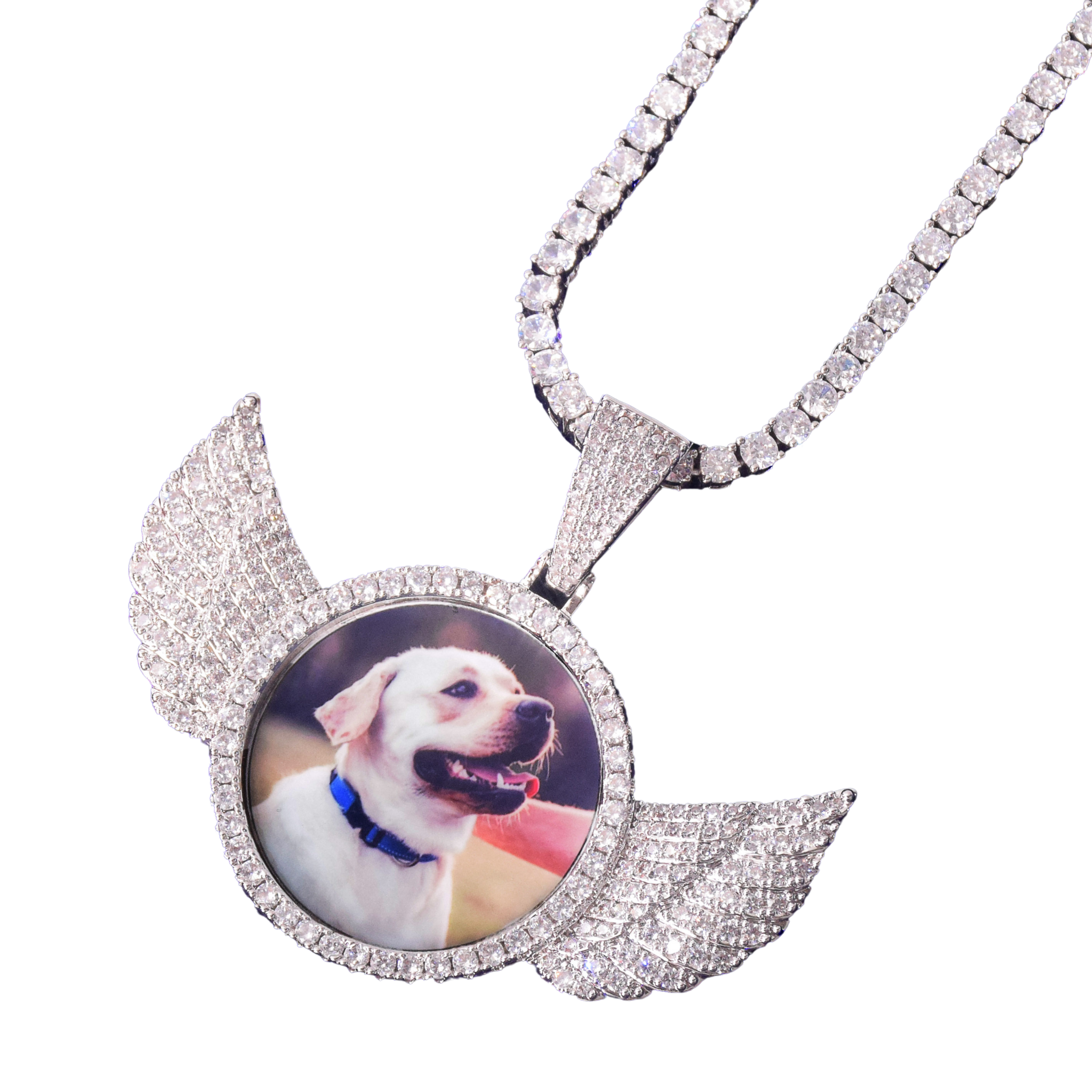 Wings Pave Charm Tennis Custom Photo Picture Pendant Necklace