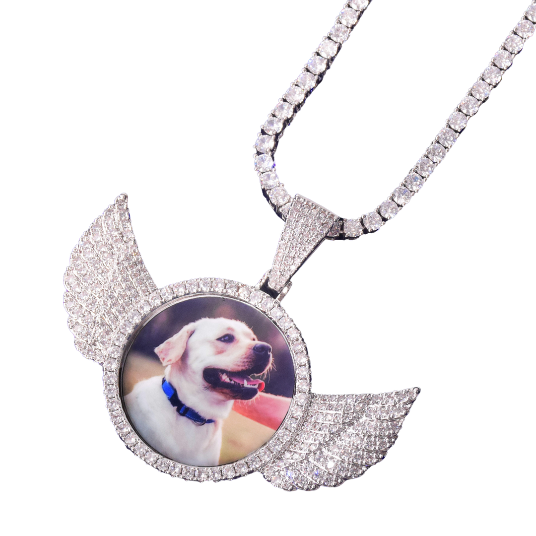 Wings Pave Charm Tennis Custom Photo Picture Pendant Necklace