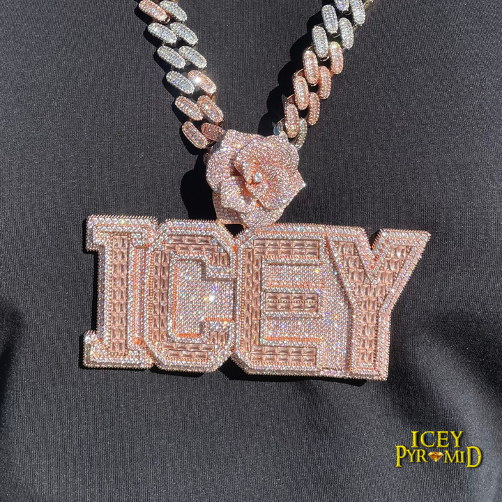 Rising Rose Edition Rose Flower Bail Iced Out Personalized Custom Name Necklace Pendant