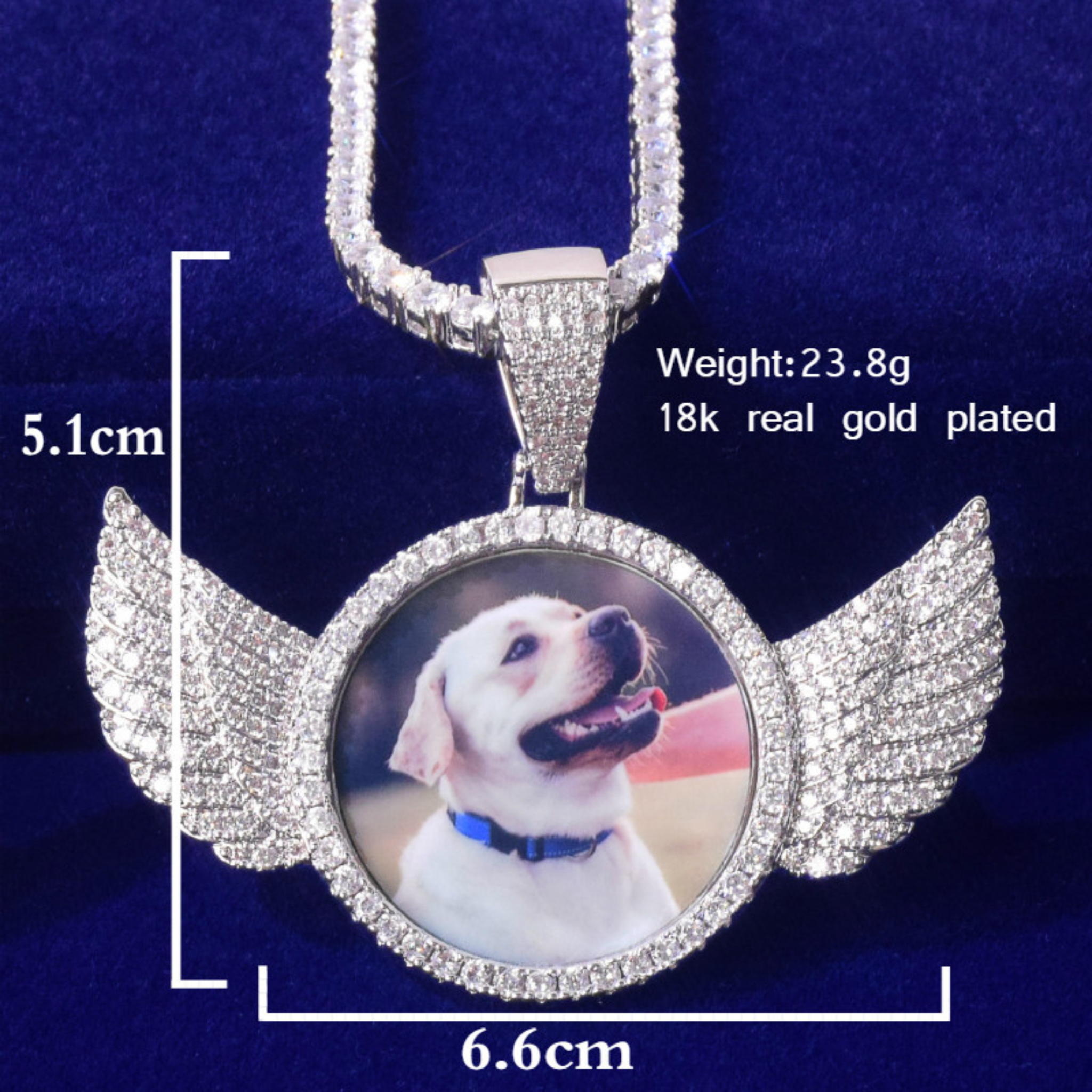 Pave Charm Tennis n Shine Wings Iced Out Custom Photo Pendant Necklace