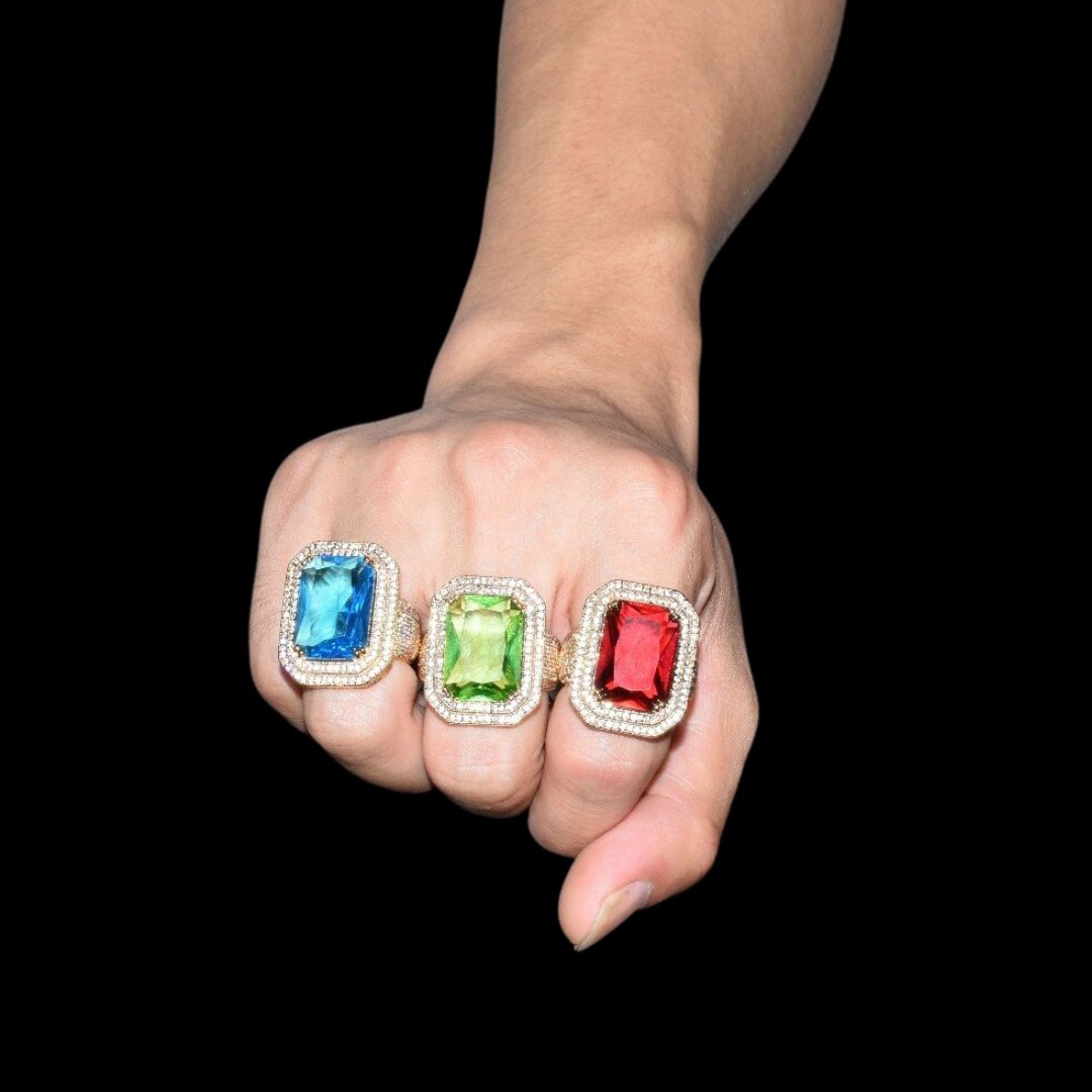 Emerald Stones Edition Tennis Around Variety Colors Iced Out Rings