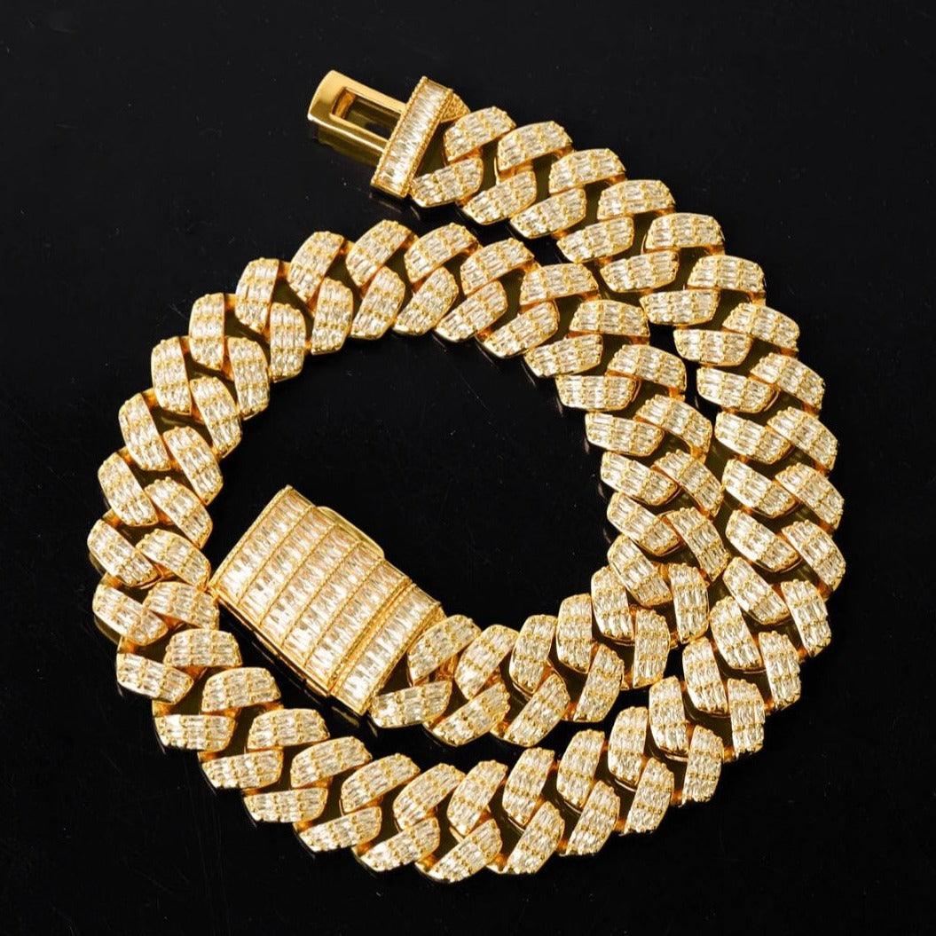 15mm Gold Baguette Necklace - Icey Pyramid