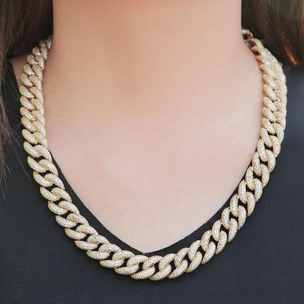 15mm Gold Plated  Miami Cuban Link Chain - Icey Pyramid